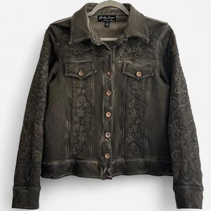 Women's Embroidered Washed Grey Jacket